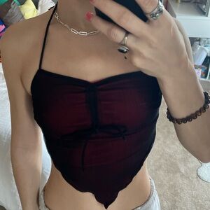 BLACK AND RED MESH TIE TANK TOP